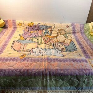 The Moon Sang A Lullaby Baby Quilt Comforter Bed Crib Yellow Handmade 47"x35"